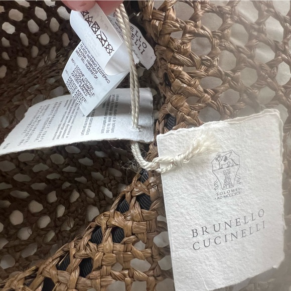 NWT Brunello Cucinelli Italy Size M Raffia women Hat Silver Monili Brown - Picture 10 of 13